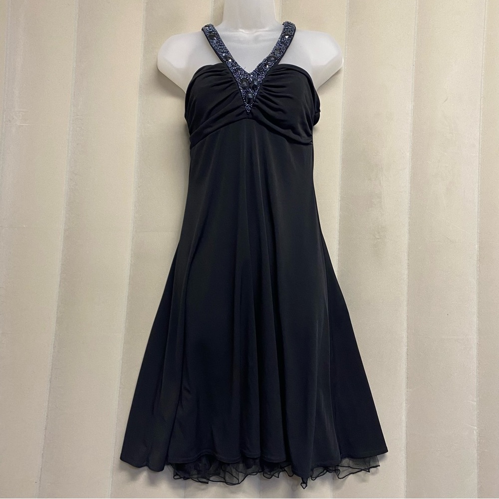 Vintage Windsor Women's Dress Medium Black Halter Jewel Embellished Y2K 90s